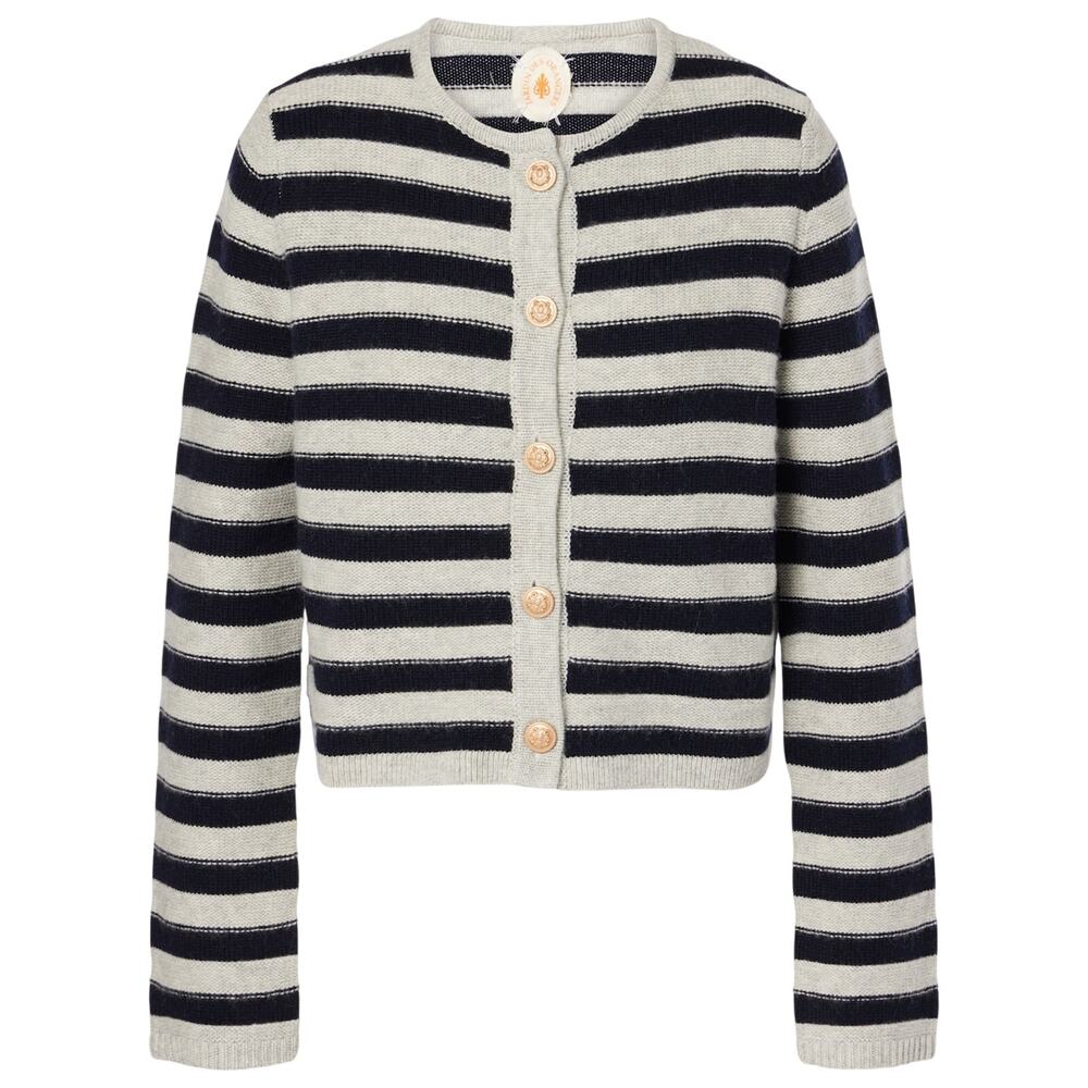 Jardin Des Orangers Striped White Navy Wool Cashmere Cardigan Size L